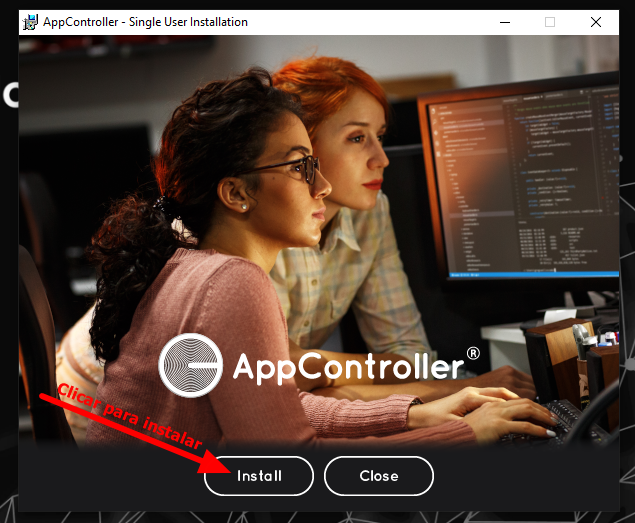 Instalador AppController - Single User Installation com o botão Install visível