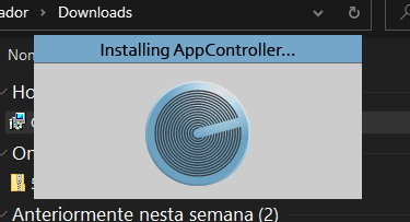 Janela do Windows exibindo o progresso da instalação com a mensagem "Installing AppController..."