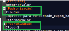 Trecho do arquivo teorema.ini mostrando a seção Padronização com os valores Cloud=N e Cloud=S destacados