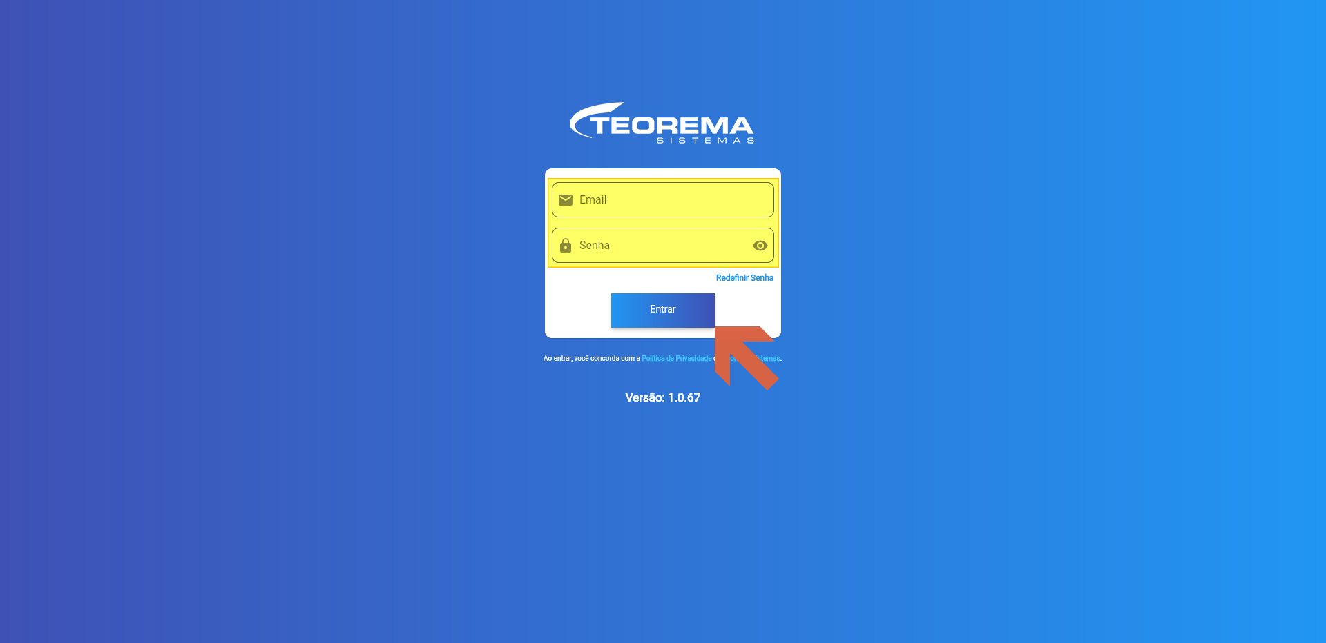 Tela de login do Vendor Flutter com campos Email e Senha e botão Entrar