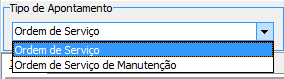 Dropdown Tipo de Apontamento expandido com opções Ordem de Serviço e Ordem de Serviço de Manutenção