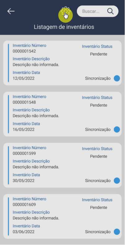Tela Configurações com opções Sincronização, Agrupamento, Leitura Sequencial, Som / Vibração, Sempre 1, Sincronizar todos os Itens e Usar casas decimais com toggles