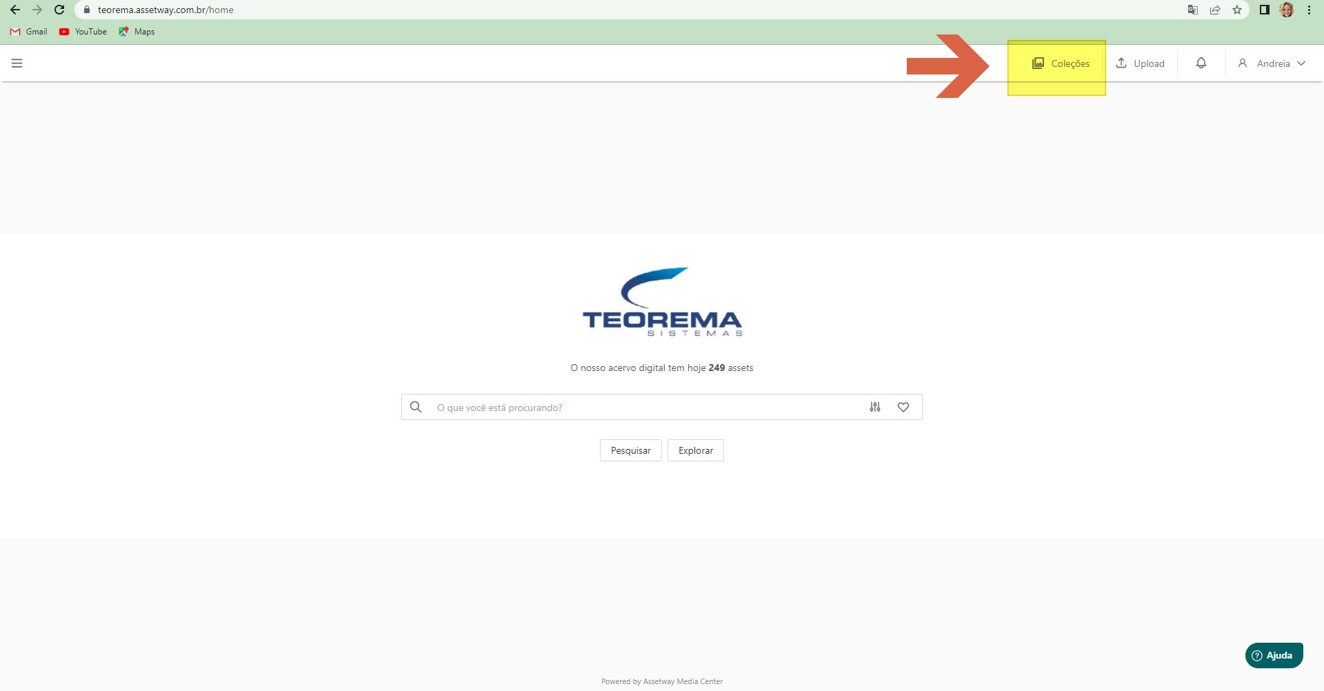 Tela inicial do Assetway com botão Coleções destacado no menu superior