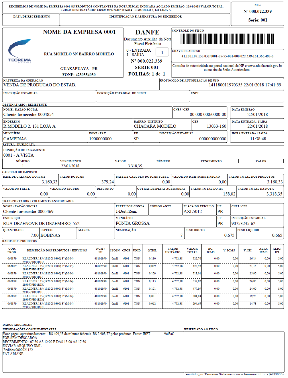 DANFE Modelo 02 Sem Negrito: layout padrão sem formatação em negrito nos campos