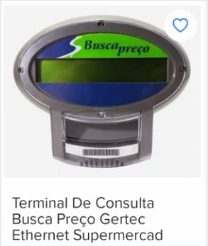 Foto de produto: Terminal de Consulta Busca Preço Gertec Ethernet Supermercado — equipamento oval com display verde e leitor de código de barras