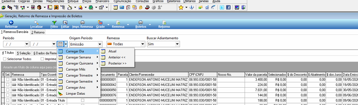 Aba Dados da Remessa exibindo tabela com coluna Descrição Conta (SICOOB boleto), Número Conta (31504), Carteira (01), Número Convênio, Banco (BANCO COOPERATIVO DO BRASIL S.A.) e Código Convênio (010)