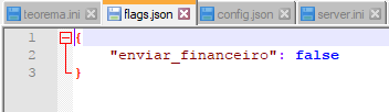 Editor de texto com o conteúdo do flags.json: {"enviar_financeiro": false}