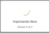 Mensagem de andamento da importação: "Importando itens — Modulo 3 de 5"