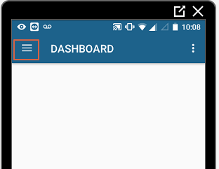 Dashboard do Teorema ERP Mobile com ícone de menu (três linhas horizontais) destacado no canto superior esquerdo