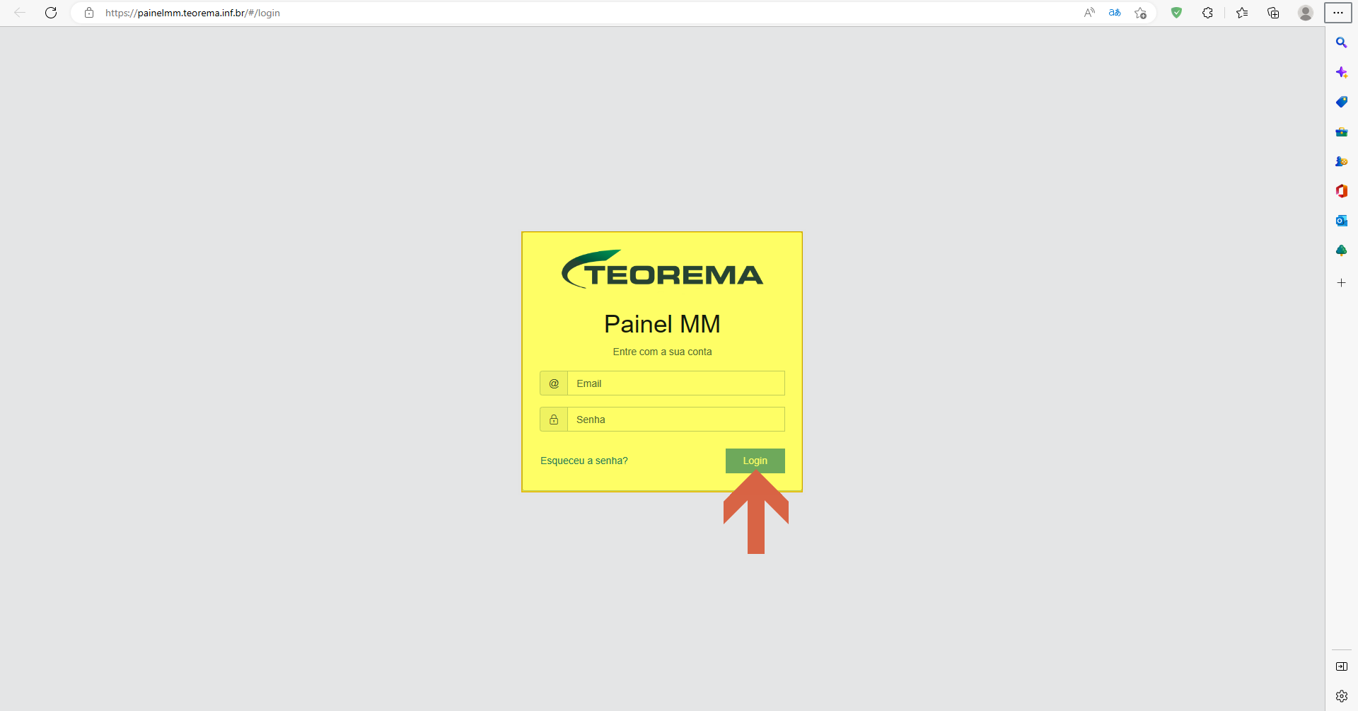 Tela de login do Painel MM com campos Email e Senha e botão Login