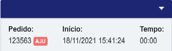Janela de apontamentos exibindo o pedido 123563 (badge AJU), a data e hora de início e o tempo decorrido