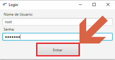 Tela de login do Atualizador com campos Nome de Usuário e Senha preenchidos e botão Entrar