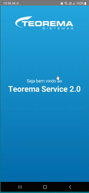 Tela de splash do Teorema Service 2.0 com logotipo Teorema Sistemas e mensagem "Seja bem vindo ao Teorema Service 2.0"