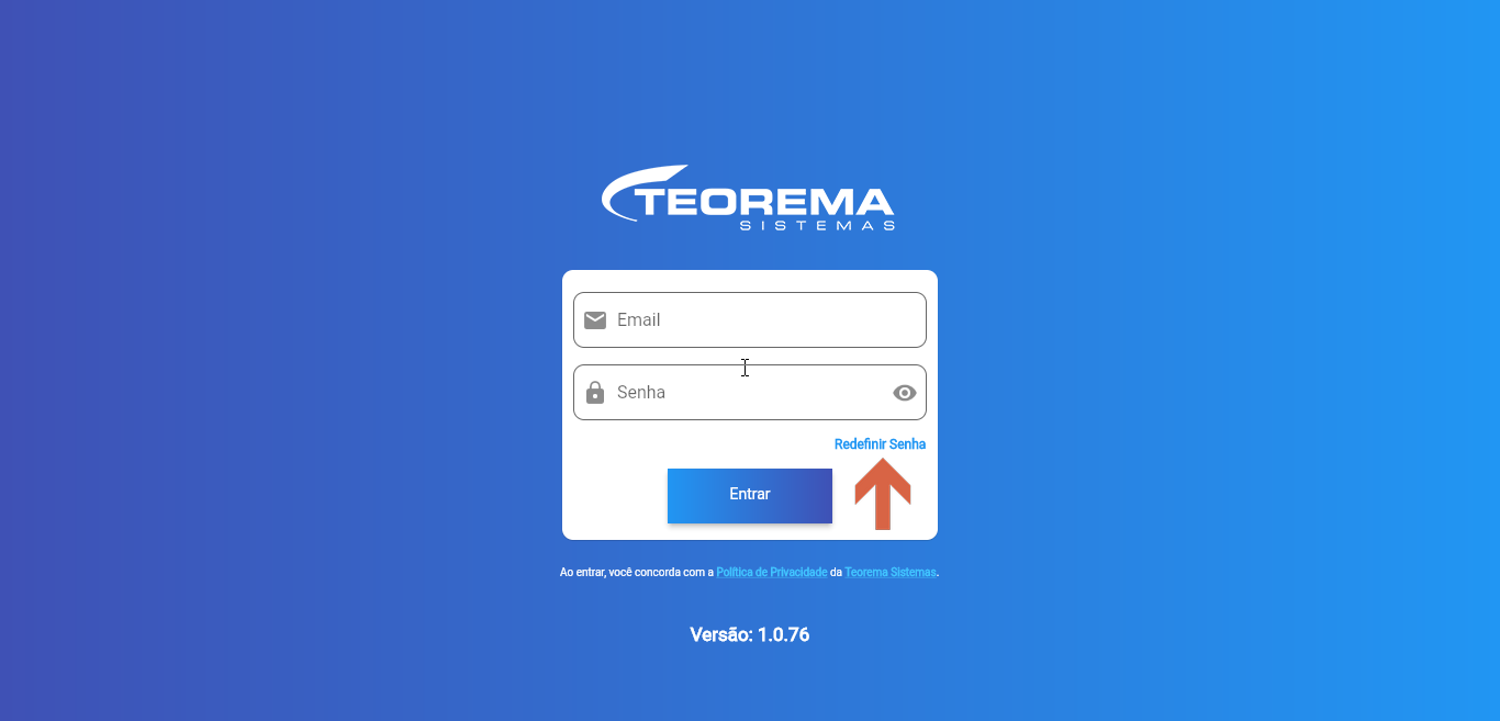 Tela de login do Vendor Spinner com campos Email e Senha e link Redefinir Senha destacado