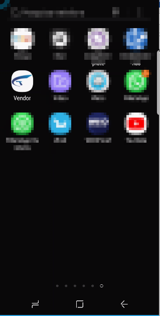 Tela inicial do dispositivo Android com o ícone Vendor visível entre os aplicativos instalados