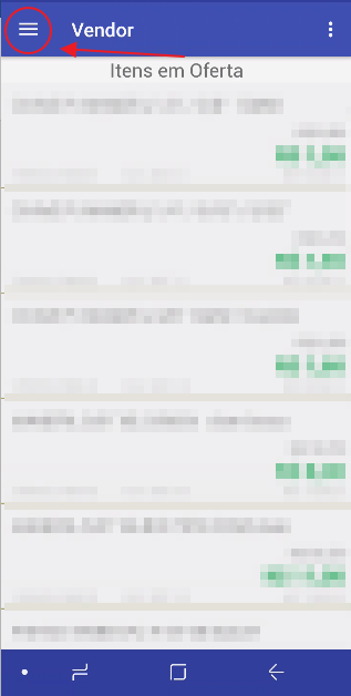 Tela principal do Vendor exibindo lista de itens em oferta após importação dos dados