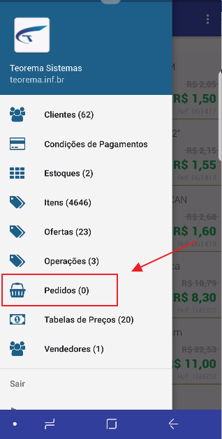 Menu lateral do Vendor com a opção Pedidos (0) em destaque