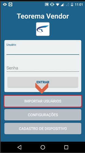 Tela inicial do Teorema Vendor com botão IMPORTAR USUÁRIOS destacado