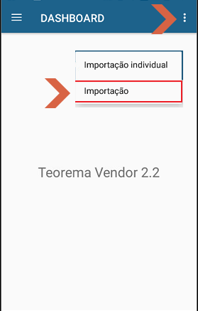 Dashboard do Vendor com menu expandido mostrando as opções "Importação individual" e "Importação"