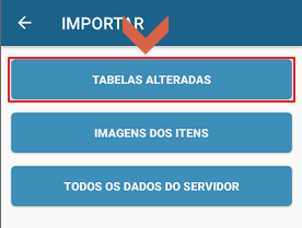 Tela IMPORTAR com opção TABELAS ALTERADAS destacada