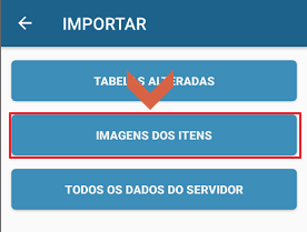 Tela IMPORTAR com opção IMAGENS DOS ITENS destacada