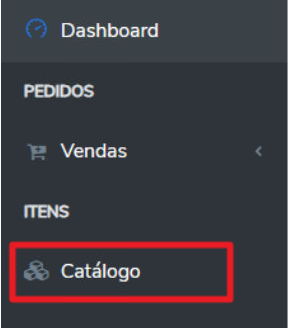 Menu lateral do Vendor Web com seção ITENS expandida e opção Catálogo destacada
