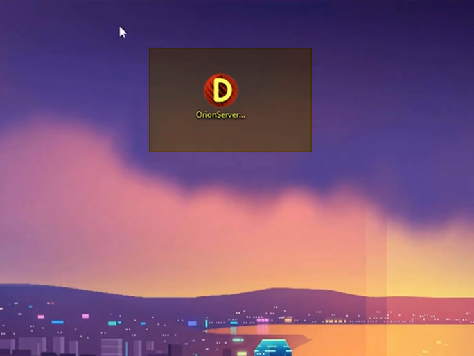 Tela inicial da instalação do OrionServer com logotipo do aplicativo centralizado na área de trabalho