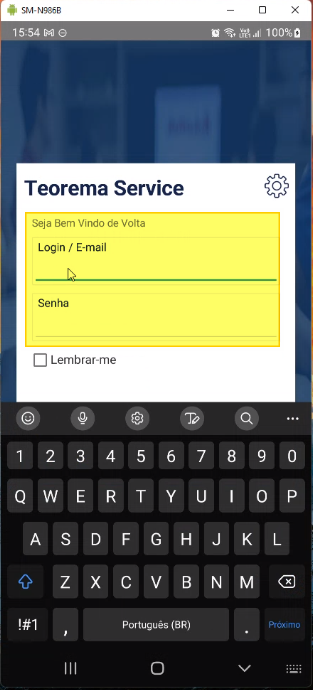 Tela de login do Teorema Service com campos Login / E-mail e Senha e opção Lembrar-me