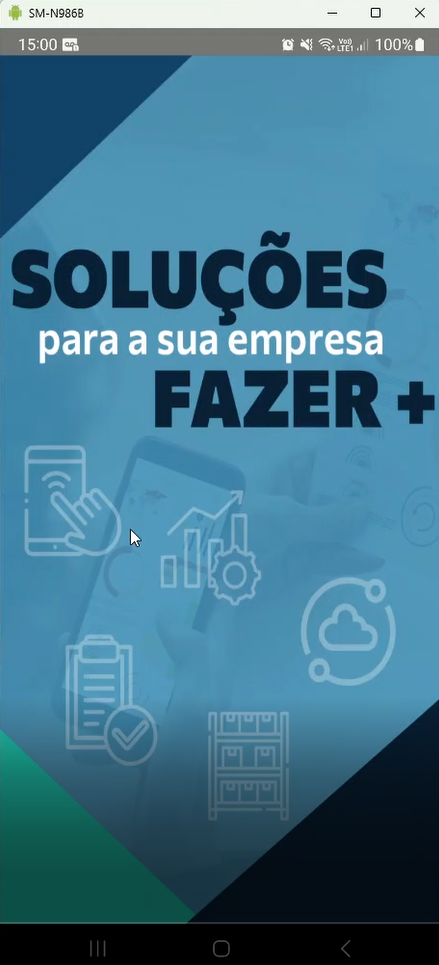Tela do aplicativo Teorema exibindo banner "Soluções para a sua empresa FAZER +"