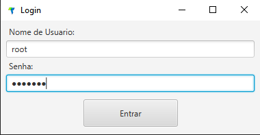 Janela Login do atualizador com Nome de Usuario preenchido como root e campo Senha preenchido