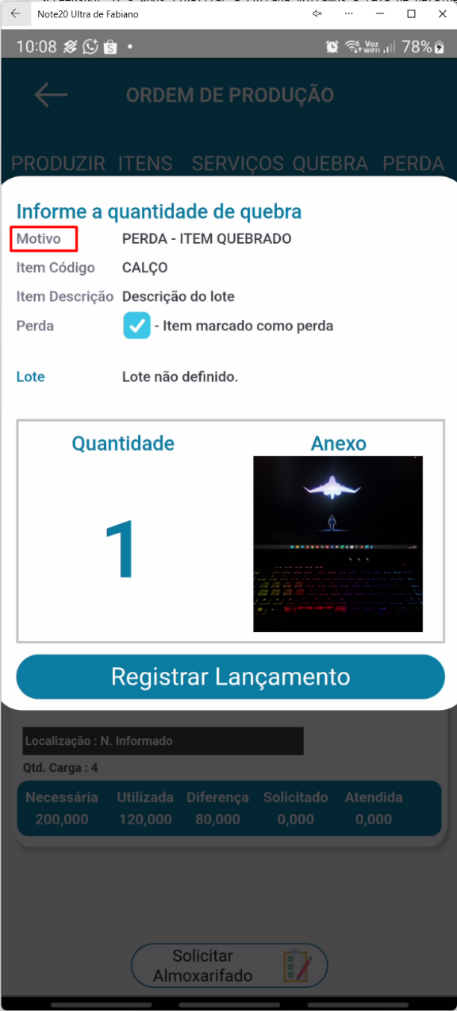 Lista de motivos de quebra/perda no aplicativo Teorema OP, com campo de busca e os motivos cadastrados