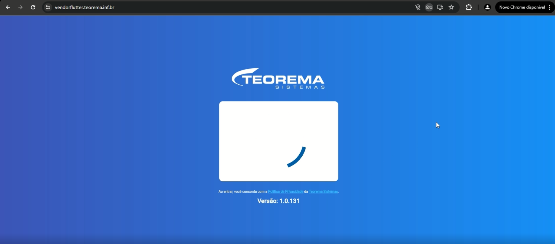 Tela de carregamento do Vendor Flutter exibindo spinner de progresso em card branco centralizado; rodapé exibe Versão: 1.0.131