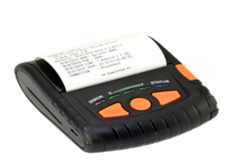 Impressora térmica Gprinter PT-380 — vista lateral com papel saindo, botões laranja de ERROR, alimentação e STATUS visíveis