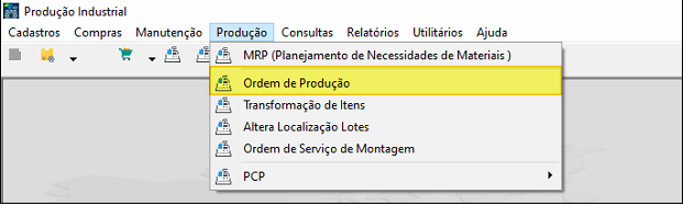 Menu Produção com item 