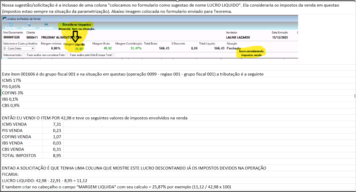 Fórmula de cálculo demonstrando processamento de impostos com destaque para Simples Nacional