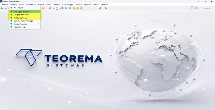 Tela de Autorizações — menu de navegação do Teorema Sistemas