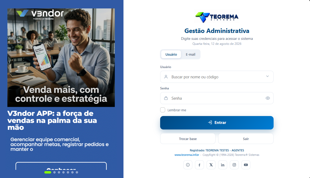 Tela de login do módulo Gestão Administrativa