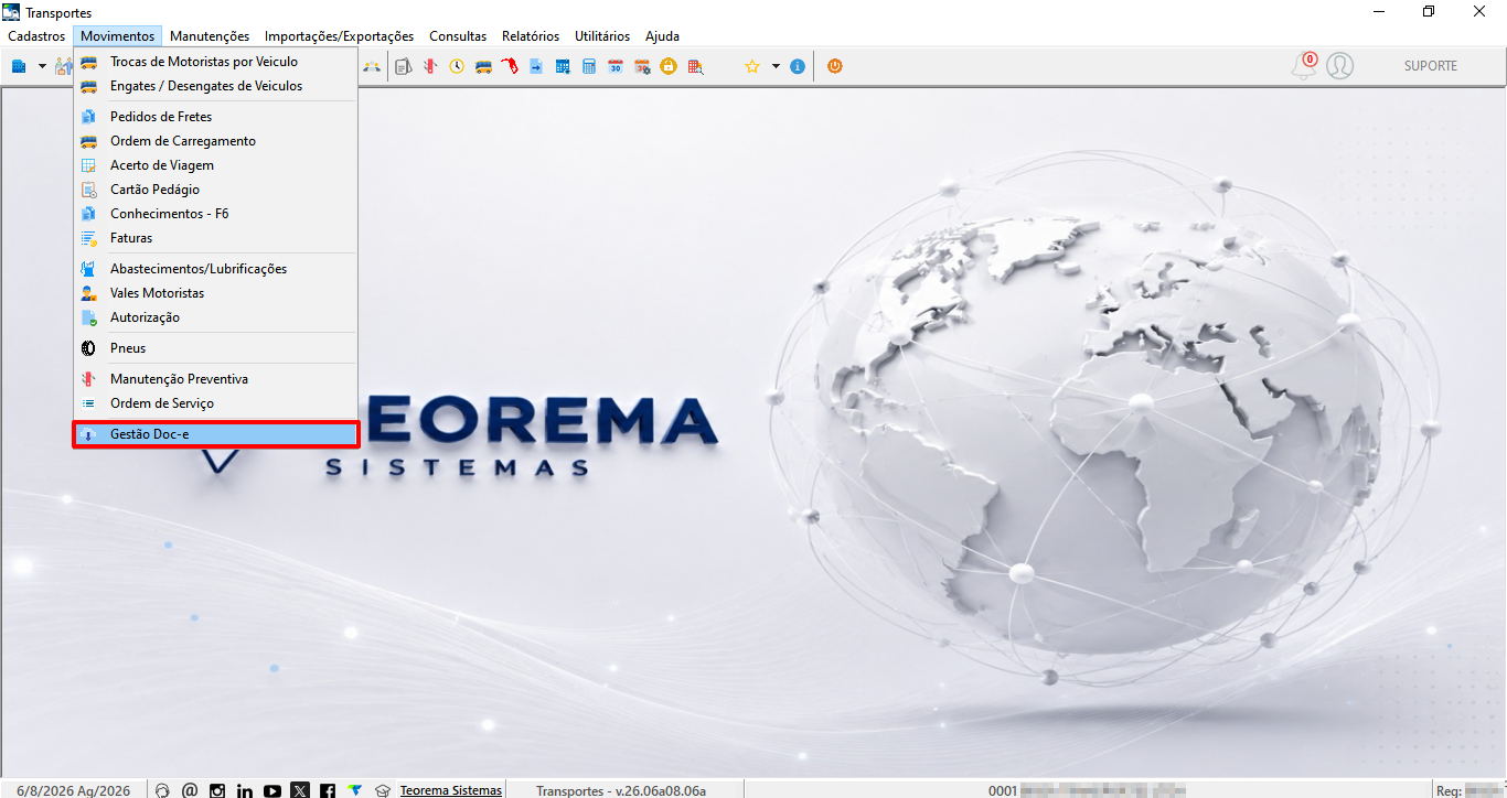Menu de navegação OREMA para Gestão de Documentos