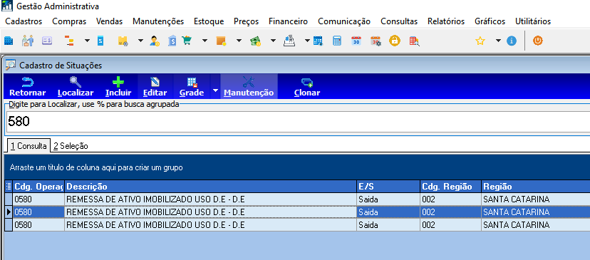 Busca da situação fiscal no cadastro