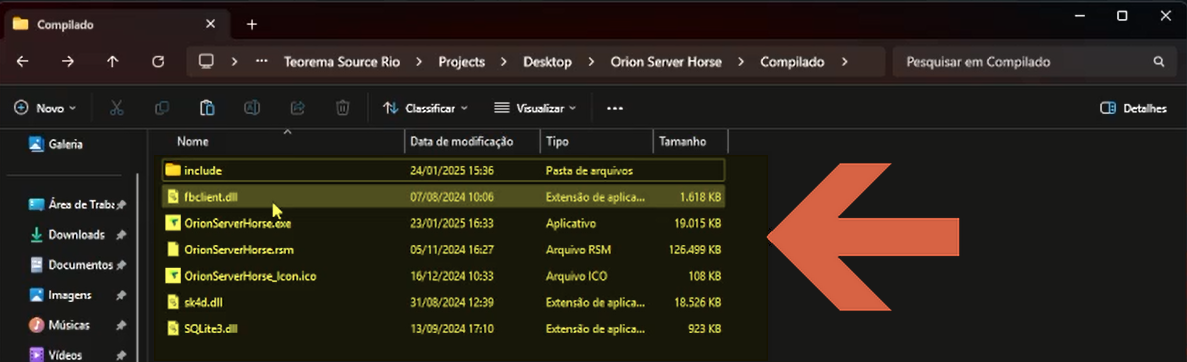 Tela do Windows Explorer mostrando a pasta Include com os arquivos do servidor