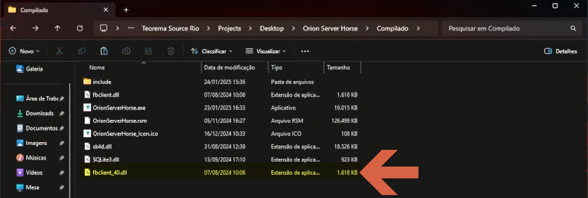 Tela do Windows Explorer com diretório de instalação mostrando o local de colagem da DLL