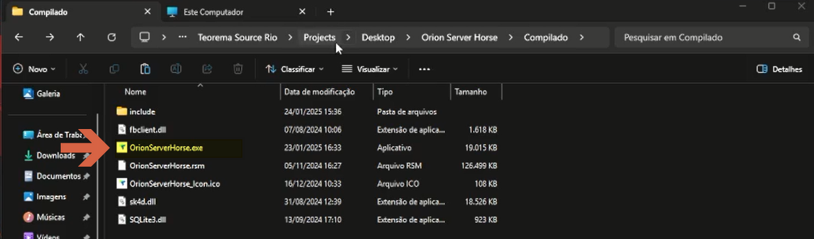 Tela do Windows Explorer exibindo a estrutura de pastas do servidor Orion Horse obtida do Google Drive