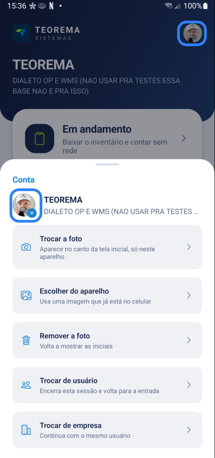 Tela de gerenciamento de foto com opções de galeria e remoção