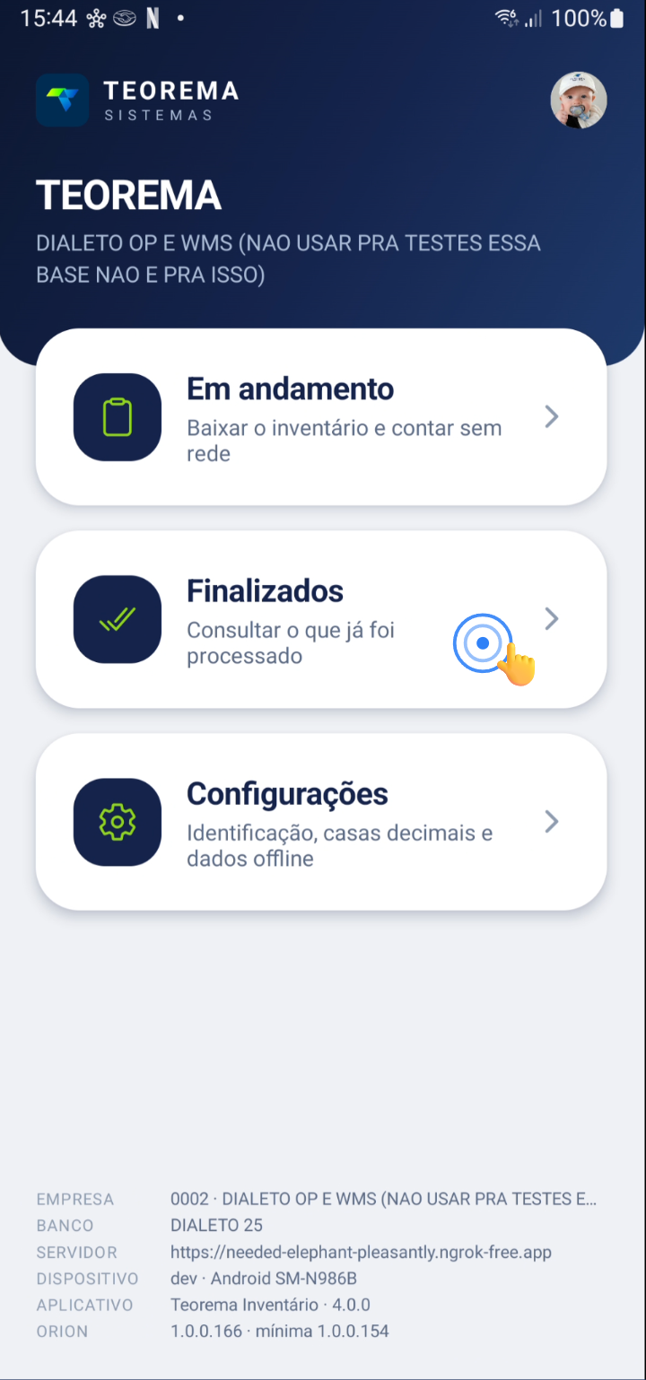 Tela inicial com foco na seção de inventários finalizados
