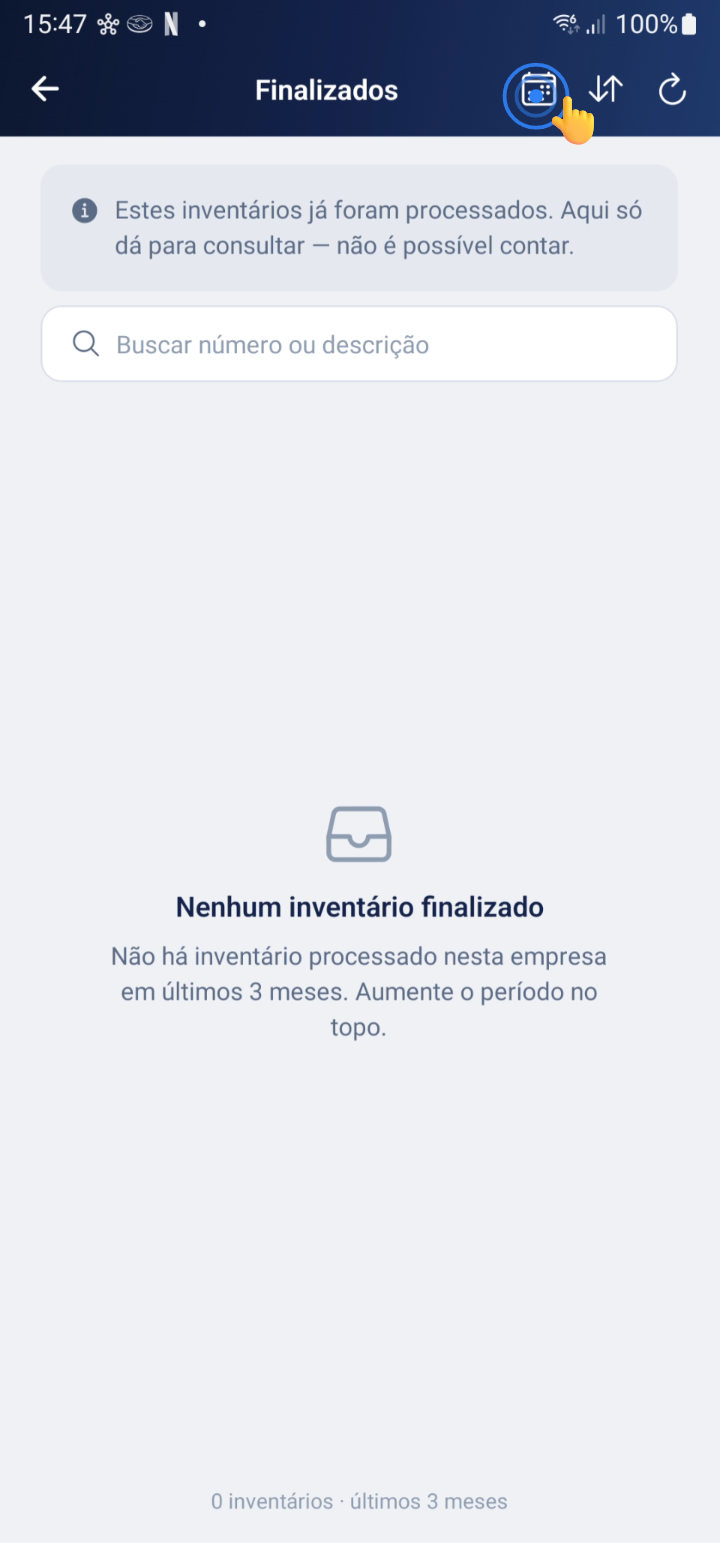 Tela de listagem de inventários finalizados