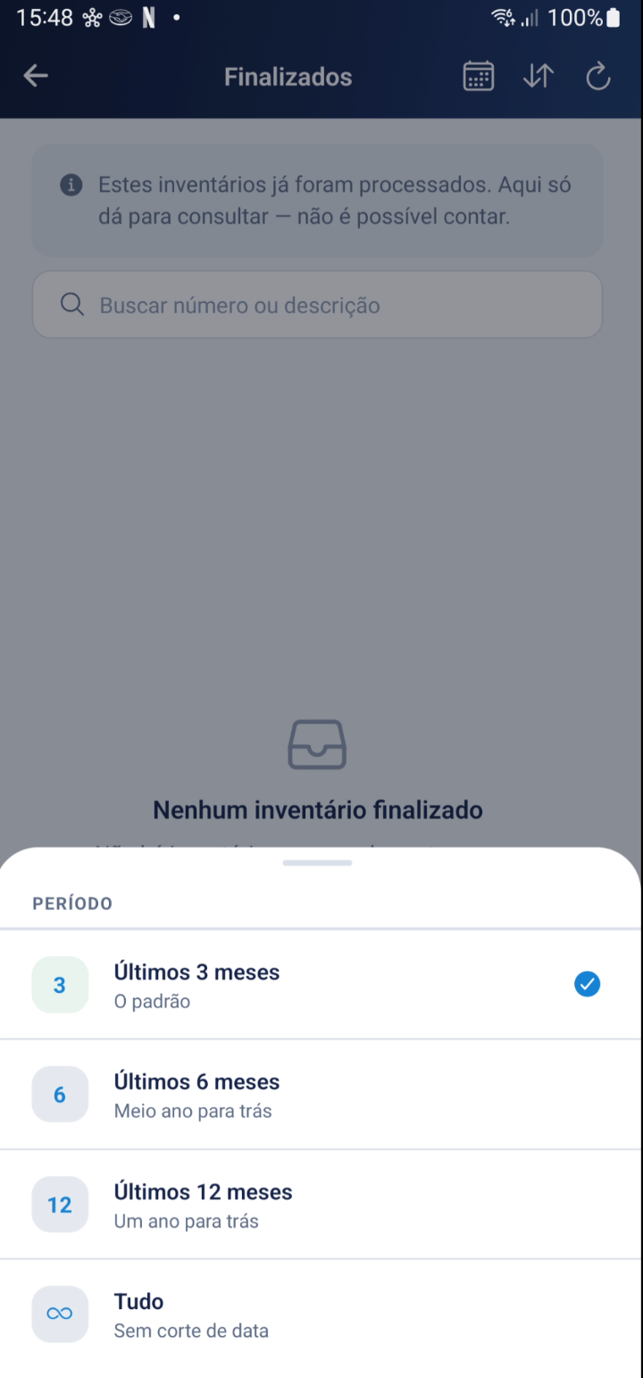 Calendário para seleção de período de filtro
