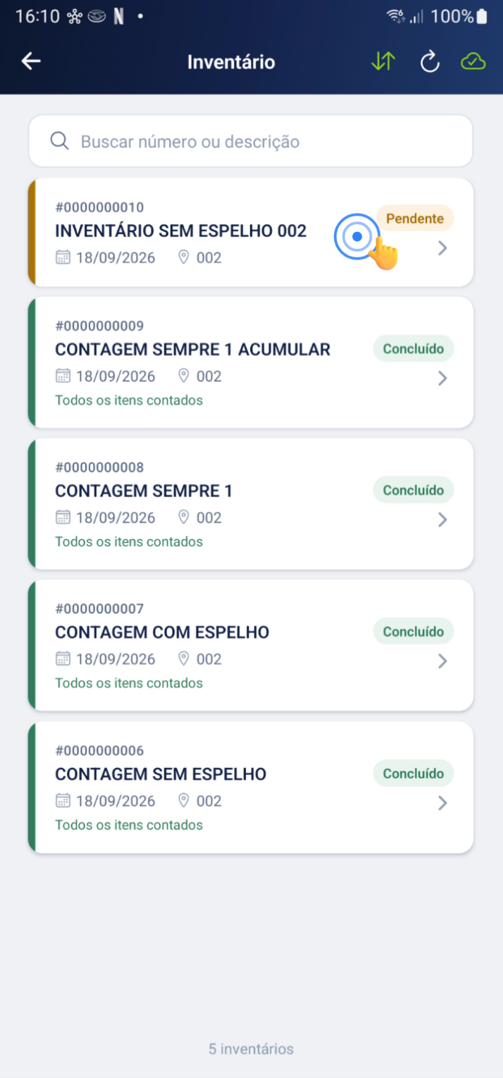 Lista de inventários em andamento criados no ERP