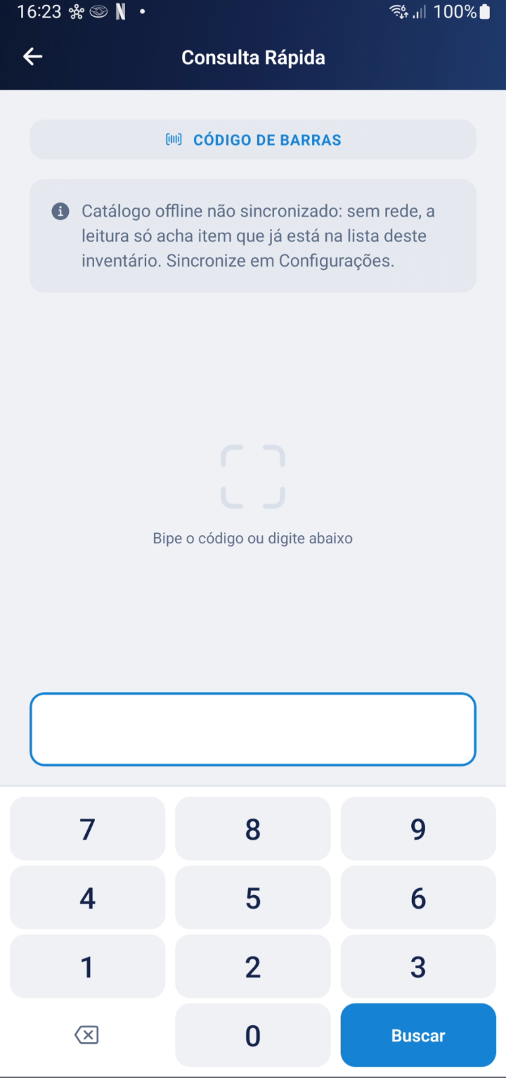 Tela de entrada rápida para leitura contínua