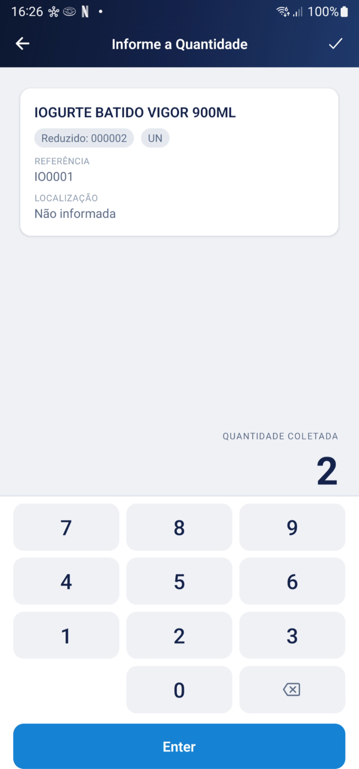 Tela de entrada de quantidade com teclado numérico