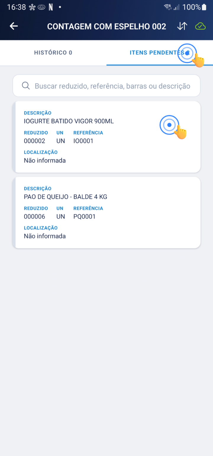 Tela de inventário com espelho mostrando itens pendentes